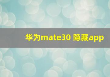 华为mate30 隐藏app